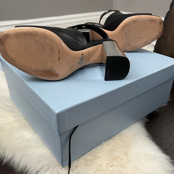 PRADA Open Toe Metallic Rivet Block Heel Sandals 6 - Picture 12 of 15